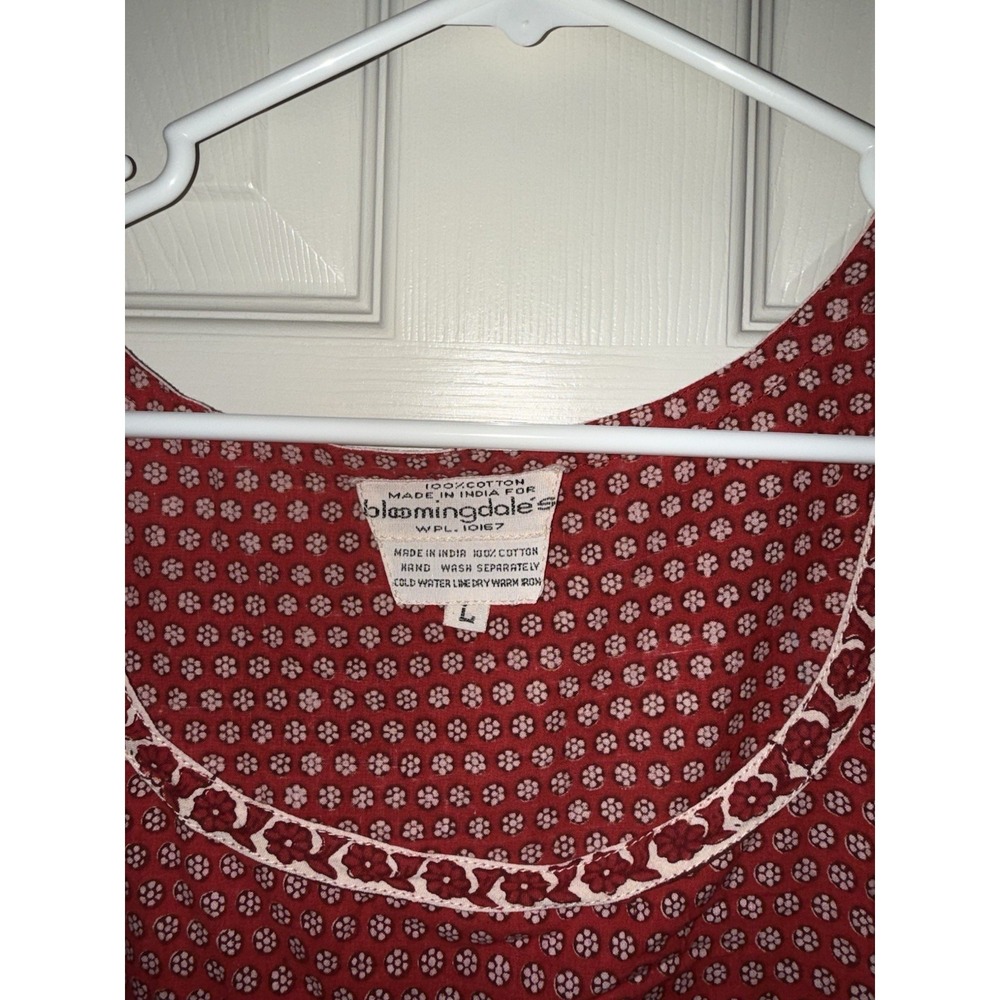 Vintage Bloomingdale's Sleeveless Cotton Loungewear , Dress Red Floral L